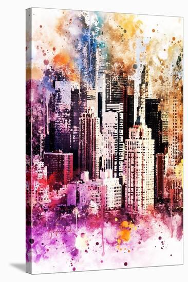 NYC Watercolor Collection - Times Square Skyscrapers-Philippe Hugonnard-Stretched Canvas