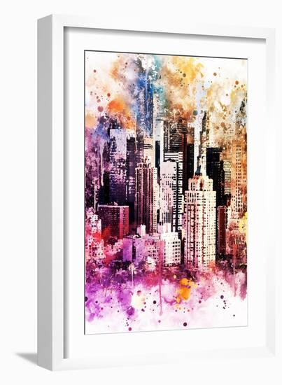 NYC Watercolor Collection - Times Square Skyscrapers-Philippe Hugonnard-Framed Art Print