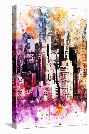 NYC Watercolor Collection - Times Square Skyscrapers-Philippe Hugonnard-Stretched Canvas