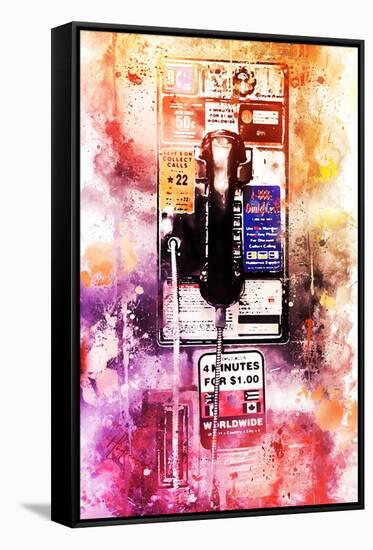 NYC Watercolor Collection - US Public Phone-Philippe Hugonnard-Framed Stretched Canvas