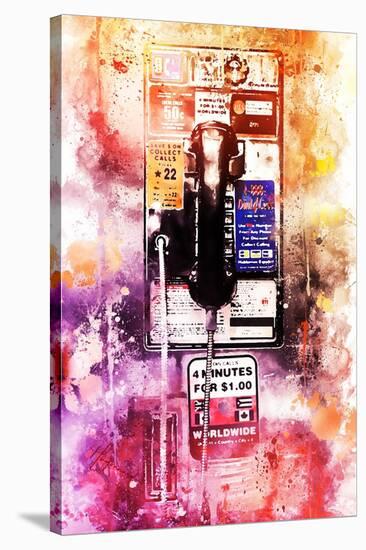 NYC Watercolor Collection - US Public Phone-Philippe Hugonnard-Stretched Canvas