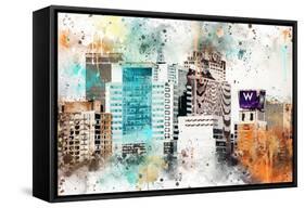 NYC Watercolor Collection - W Sign-Philippe Hugonnard-Framed Stretched Canvas