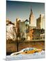 NYC Yellow Taxi Buried in Snow at Sunset near the Empire State Building in Manhattan-Philippe Hugonnard-Mounted Photographic Print