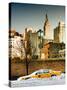 NYC Yellow Taxi Buried in Snow at Sunset near the Empire State Building in Manhattan-Philippe Hugonnard-Stretched Canvas