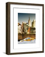 NYC Yellow Taxi Buried in Snow at Sunset near the Empire State Building in Manhattan-Philippe Hugonnard-Framed Art Print