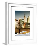 NYC Yellow Taxi Buried in Snow at Sunset near the Empire State Building in Manhattan-Philippe Hugonnard-Framed Art Print