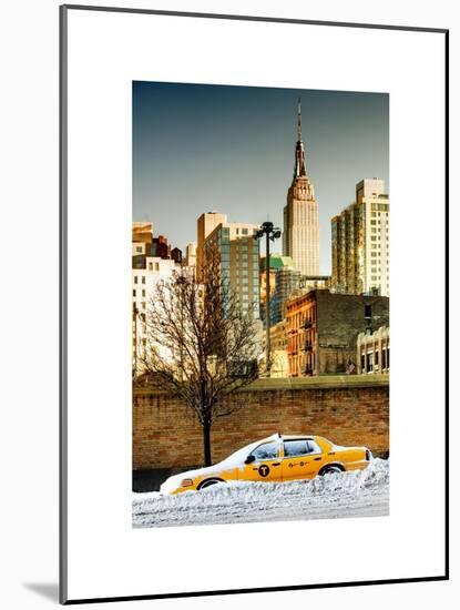 NYC Yellow Taxi Buried in Snow at Sunset near the Empire State Building in Manhattan-Philippe Hugonnard-Mounted Art Print