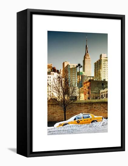 NYC Yellow Taxi Buried in Snow at Sunset near the Empire State Building in Manhattan-Philippe Hugonnard-Framed Stretched Canvas