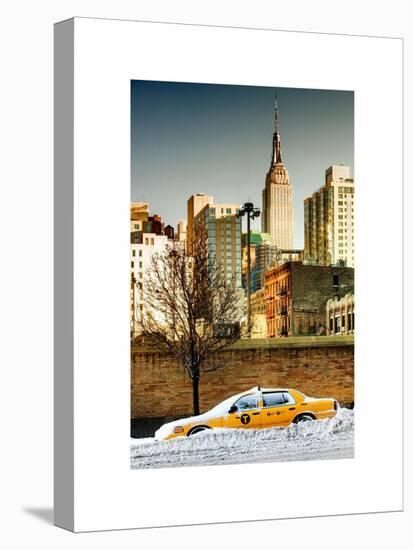 NYC Yellow Taxi Buried in Snow at Sunset near the Empire State Building in Manhattan-Philippe Hugonnard-Stretched Canvas