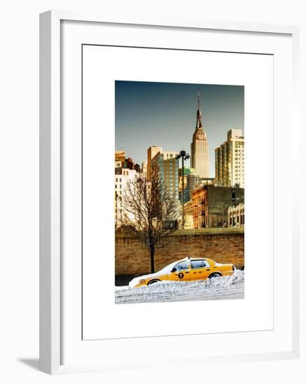 NYC Yellow Taxi Buried in Snow at Sunset near the Empire State Building in Manhattan-Philippe Hugonnard-Framed Art Print