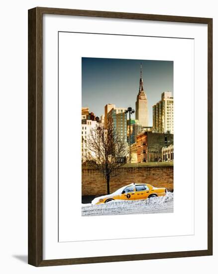 NYC Yellow Taxi Buried in Snow at Sunset near the Empire State Building in Manhattan-Philippe Hugonnard-Framed Art Print