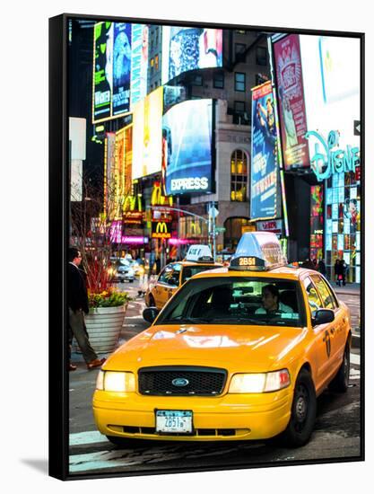 NYC Yellow Taxis / Cabs in Times Square by Night - Manhattan - New York City - United States-Philippe Hugonnard-Framed Stretched Canvas