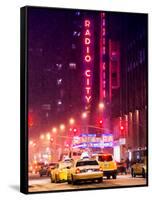 NYC Yellow Taxis in Manhattan under the Snow in front of the Radio City Music Hall-Philippe Hugonnard-Framed Stretched Canvas