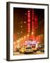 NYC Yellow Taxis in Manhattan under the Snow in front of the Radio City Music Hall-Philippe Hugonnard-Framed Photographic Print