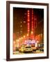 NYC Yellow Taxis in Manhattan under the Snow in front of the Radio City Music Hall-Philippe Hugonnard-Framed Photographic Print