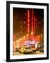 NYC Yellow Taxis in Manhattan under the Snow in front of the Radio City Music Hall-Philippe Hugonnard-Framed Photographic Print