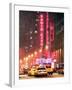 NYC Yellow Taxis in Manhattan under the Snow in front of the Radio City Music Hall-Philippe Hugonnard-Framed Photographic Print