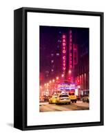 NYC Yellow Taxis in Manhattan under the Snow in front of the Radio City Music Hall-Philippe Hugonnard-Framed Stretched Canvas