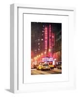 NYC Yellow Taxis in Manhattan under the Snow in front of the Radio City Music Hall-Philippe Hugonnard-Framed Art Print