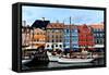 Nyhavn, Colorful Iconic Place in Copenhagen, Oil Painting Effect.-null-Framed Stretched Canvas