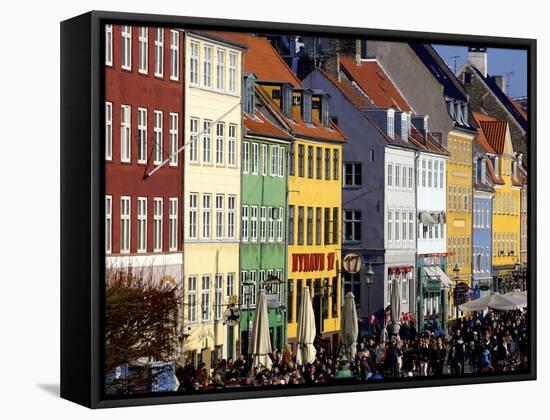 Nyhavn (New Harbour), Busy Restaurant and Bar Area, Copenhagen, Denmark, Scandinavia, Europe-Simon Montgomery-Framed Stretched Canvas