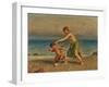 Nymph and Little Satyr on the Beach, 1907 (Oil)-Ludwig Knaus-Framed Giclee Print