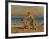 Nymph and Little Satyr on the Beach, 1907 (Oil)-Ludwig Knaus-Framed Giclee Print