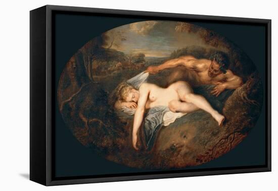 Nymph and Satyr (Jupiter and Antiop)-Jean Antoine Watteau-Framed Stretched Canvas