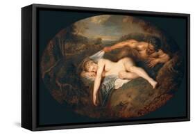 Nymph and Satyr (Jupiter and Antiop)-Jean Antoine Watteau-Framed Stretched Canvas