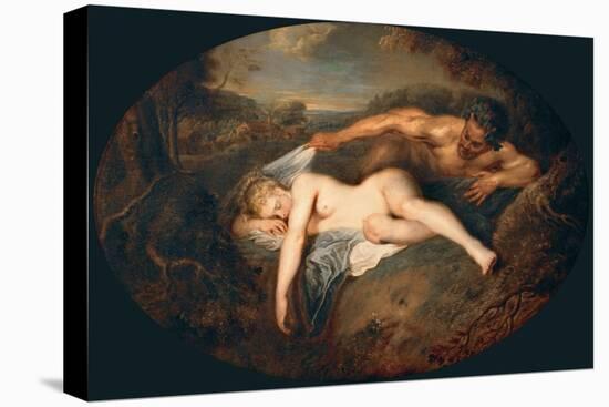 Nymph and Satyr (Jupiter and Antiop)-Jean Antoine Watteau-Stretched Canvas