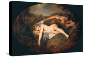 Nymph and Satyr (Jupiter and Antiop)-Jean Antoine Watteau-Stretched Canvas