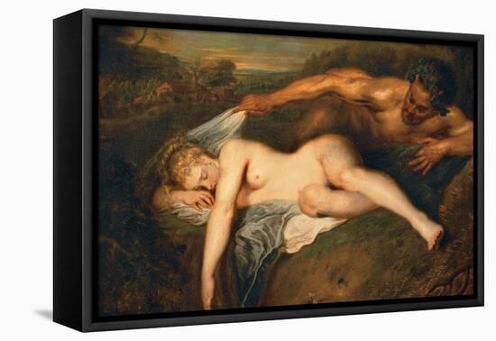 Nymph and Satyr-Jean Antoine Watteau-Framed Stretched Canvas