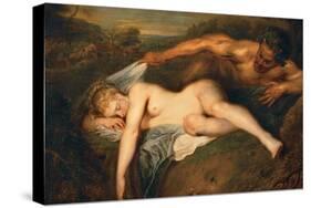 Nymph and Satyr-Jean Antoine Watteau-Stretched Canvas