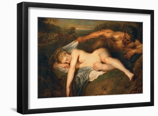 Nymph and Satyr-Jean Antoine Watteau-Framed Giclee Print