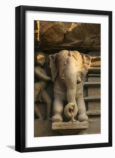 Nymph and the Elephant, Khajuraho, Madhya Pradesh, India-Jagdeep Rajput-Framed Photographic Print