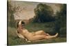 Nymph Reclining, C.1857-58 (Oil on Canvas)-Jean Baptiste Camille Corot-Stretched Canvas