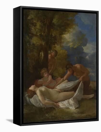 Nymph with Satyrs, Ca 1627-Nicolas Poussin-Framed Stretched Canvas