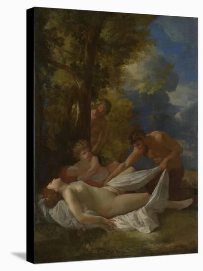 Nymph with Satyrs, Ca 1627-Nicolas Poussin-Stretched Canvas