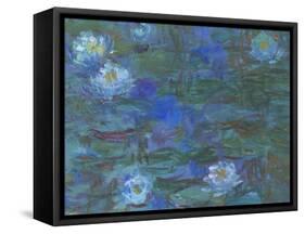 Nymphéas bleus-Claude Monet-Framed Stretched Canvas