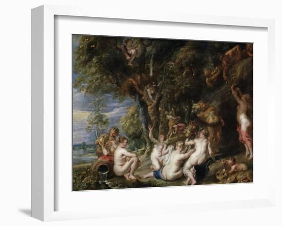 Nymphs and Satyrs, C. 1615-Peter Paul Rubens-Framed Giclee Print