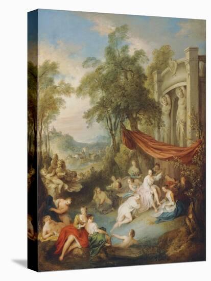 Nymphs Bathing at a Pool by a Loggia-Jean-Baptiste Joseph Pater-Stretched Canvas