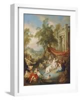 Nymphs Bathing at a Pool by a Loggia-Jean-Baptiste Joseph Pater-Framed Giclee Print