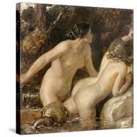 Nymphs with a Sea Monster (Oil on Paper)-William Etty-Stretched Canvas