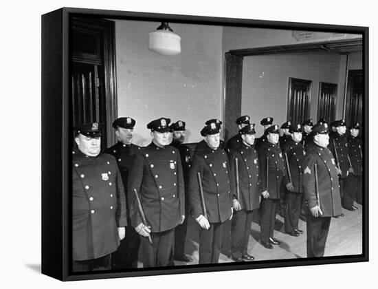 NYPD Officers Lining Up for Roll Call at the 25th Precinct-Carl Mydans-Framed Stretched Canvas