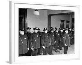 NYPD Officers Lining Up for Roll Call at the 25th Precinct-Carl Mydans-Framed Premium Photographic Print