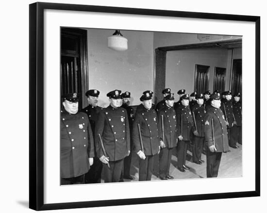 NYPD Officers Lining Up for Roll Call at the 25th Precinct-Carl Mydans-Framed Premium Photographic Print