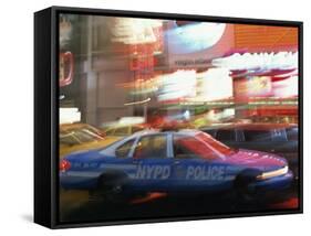 Nypd Police Car Speeding Through Times Square, New York City, New York, USA-null-Framed Stretched Canvas