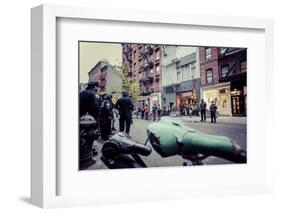 NYPD, Police Officers at Red Hook Crit Bike Event at Chrome Industries, Manhattan, New York, USA-Andrea Lang-Framed Photographic Print