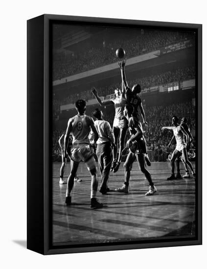 NYU vs. North Carolina in College Basketball Game at Madison Square Garden-Gjon Mili-Framed Stretched Canvas