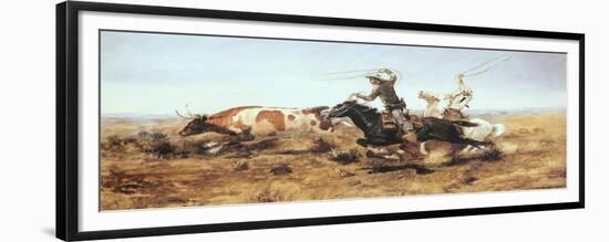 O.H. Cowboys Roping a Steer-Charles Marion Russell-Framed Premium Giclee Print